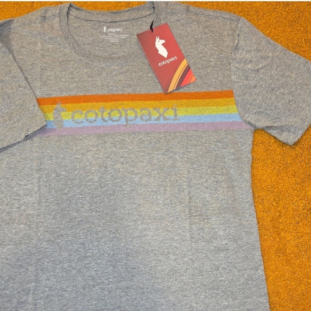 Cotopaxi Women Gray Tee with Vibrant Stripe